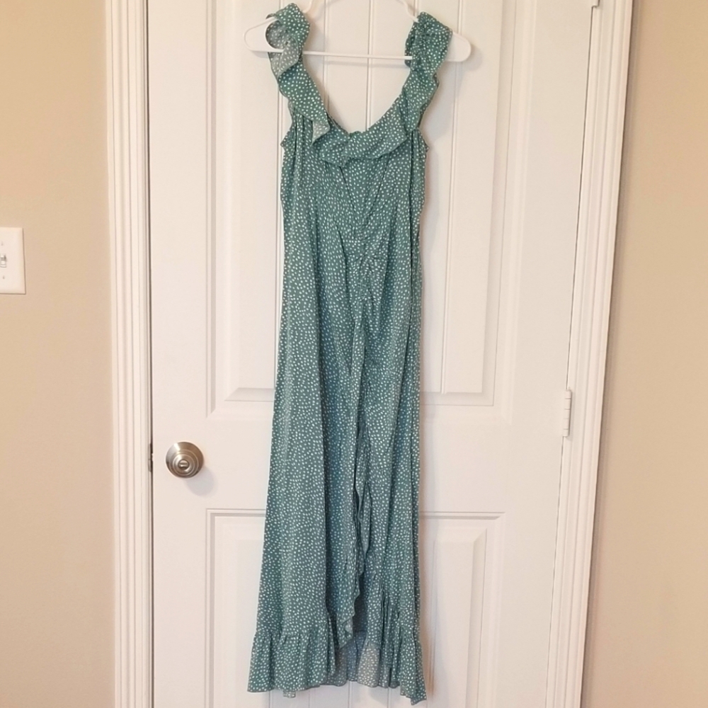 SBetro blue/green and white polkadot maxi dress size Medium